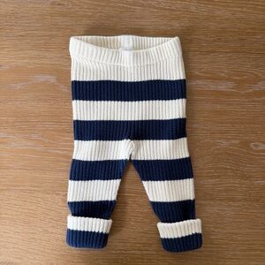 Hanna Andersson Navy and Cream Striped Knit Leggings